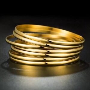 STEELTIME 18K Gold Plated Stainless Steel Bangle Set 7 Piece